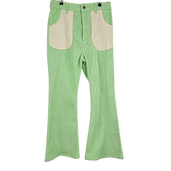 Hammies Men's Corduroy Pants Green White Bell Bottom Flared Tailored Fit Size 32 - Picture 2 of 8